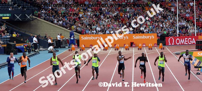 Mens 100 metres at the Glasgow Diamond League. Photo: David T. Hewitson/Sports for All Pics